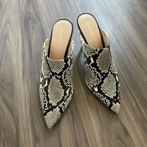 Snake Print Heeled Mules